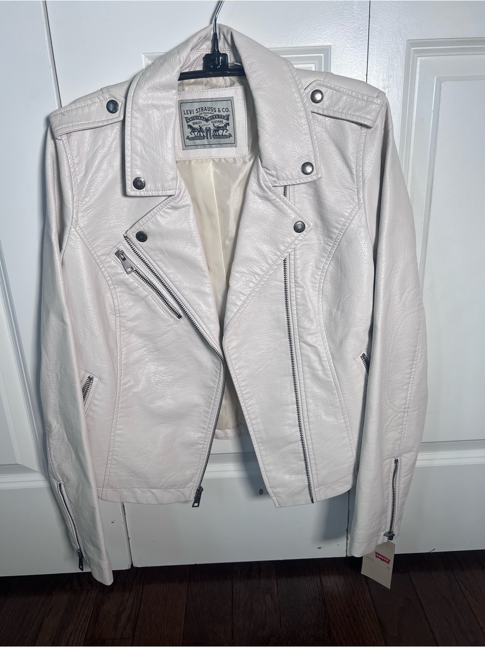 Levi's Women's Cream Leather Moto Jacket Sz m